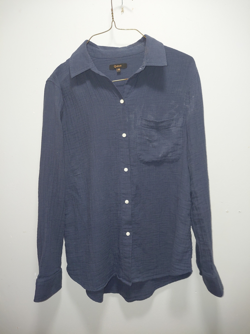 Quince Indigo Blue Gauze Long Sleeve Button-Down Shirt XS